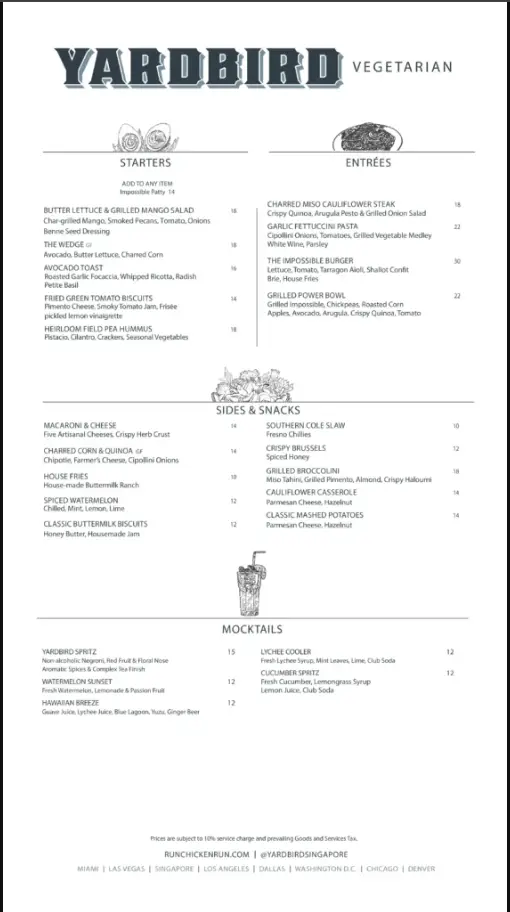 Yardbird Menu