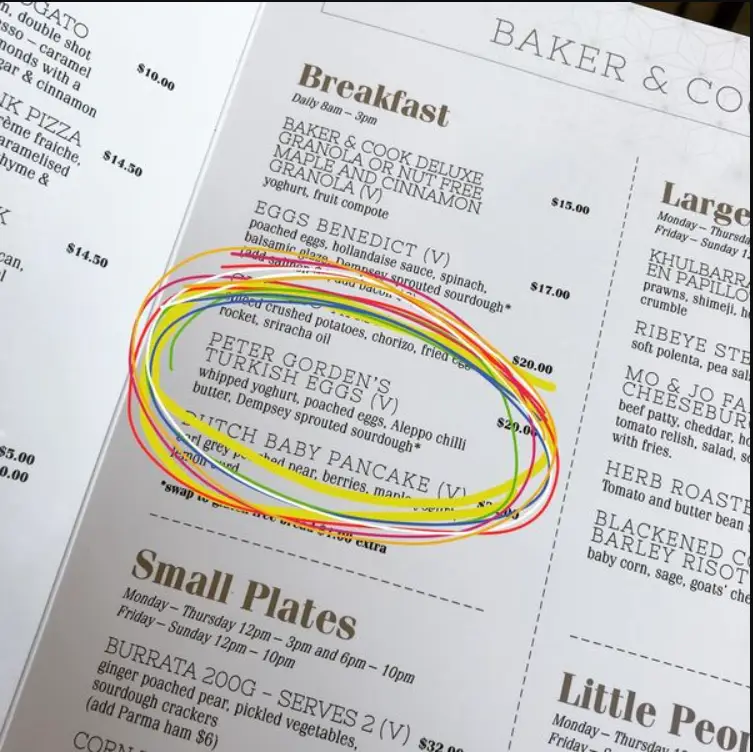 BAKER AND COOK MENU