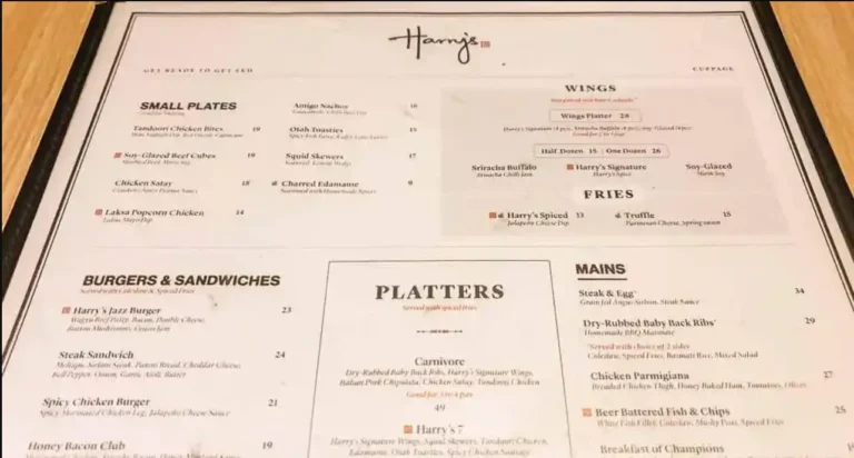 Harry’s Menu