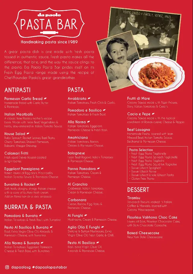 PASTA BAR Menu