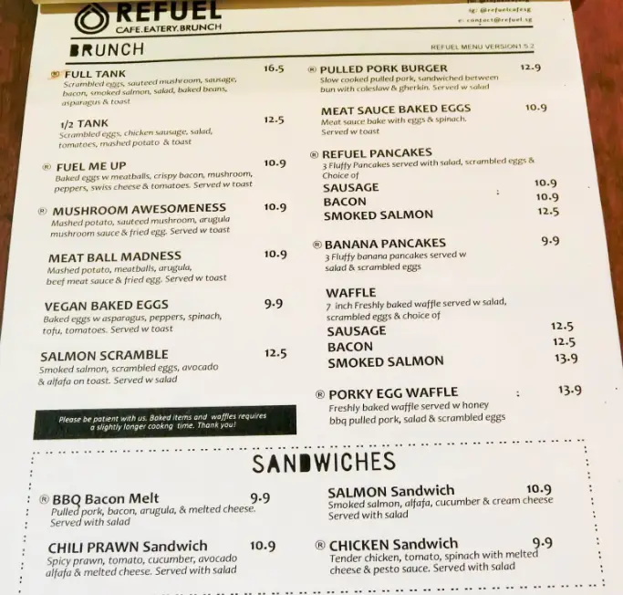 REFUEL CAFE MENU