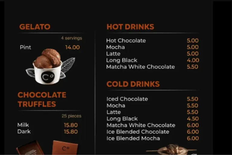 CHOCOLATE ORIGIN Menu